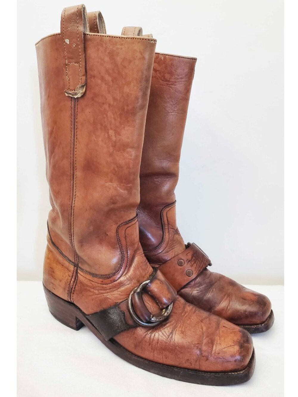 Vintage FRYE 1970's Black Label Brown Engineer Harness Boots Square Toe USA 12D - Picture 7 of 13